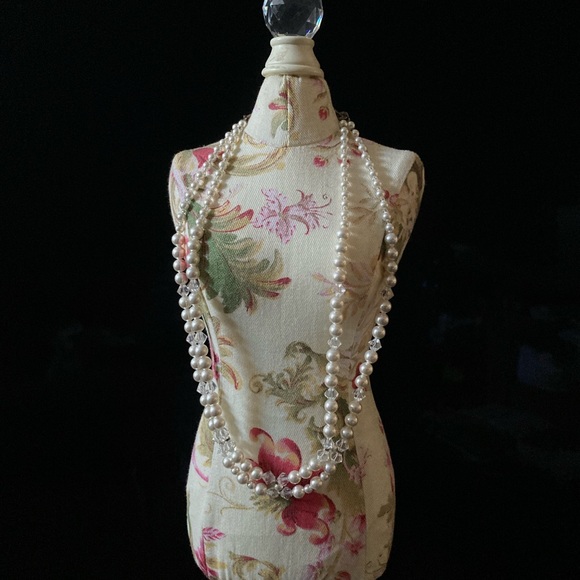 Bridal Pearl & Swarovski Crystal boutique necklace. High luster. Dbl strand NWT - Picture 2 of 12
